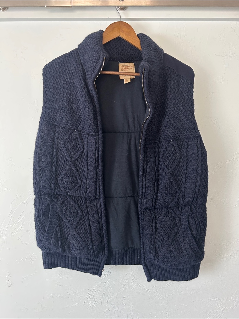 Men's Navy Scottish Cable-Knit Zip Sweater Vest